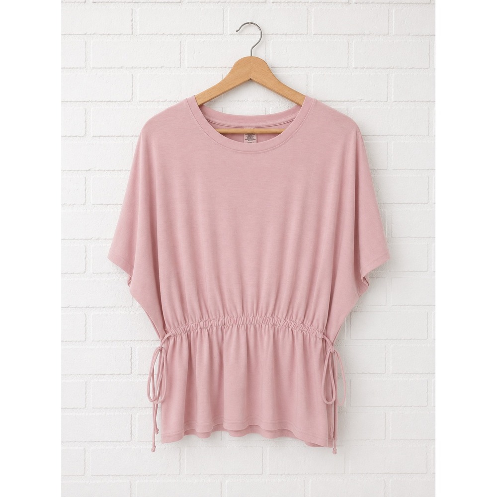 Ebb & Flow Athleisure Top Womens Large Pink Cinched Waist Side Tie Short Sleeve